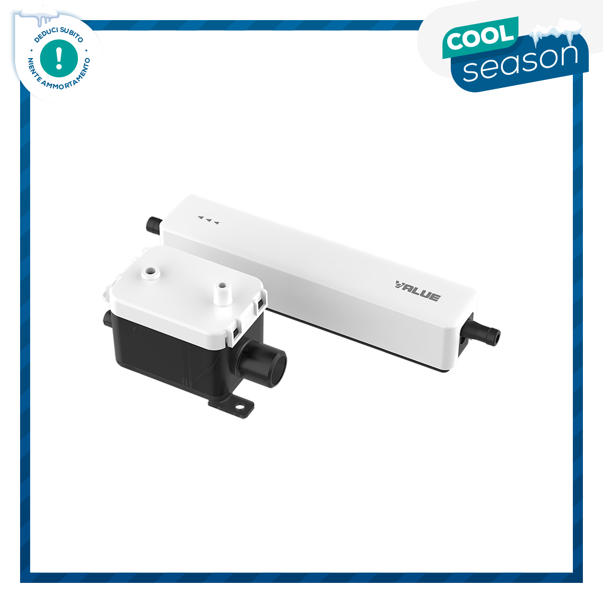 Value Pompa Scarico Condensa S-MINI ultra compatta e silenziosa - Portata 18 L/h - adatta per split fino a 30.000 BTU/ora (8,8 kW), serbatoio separato 50 ml.