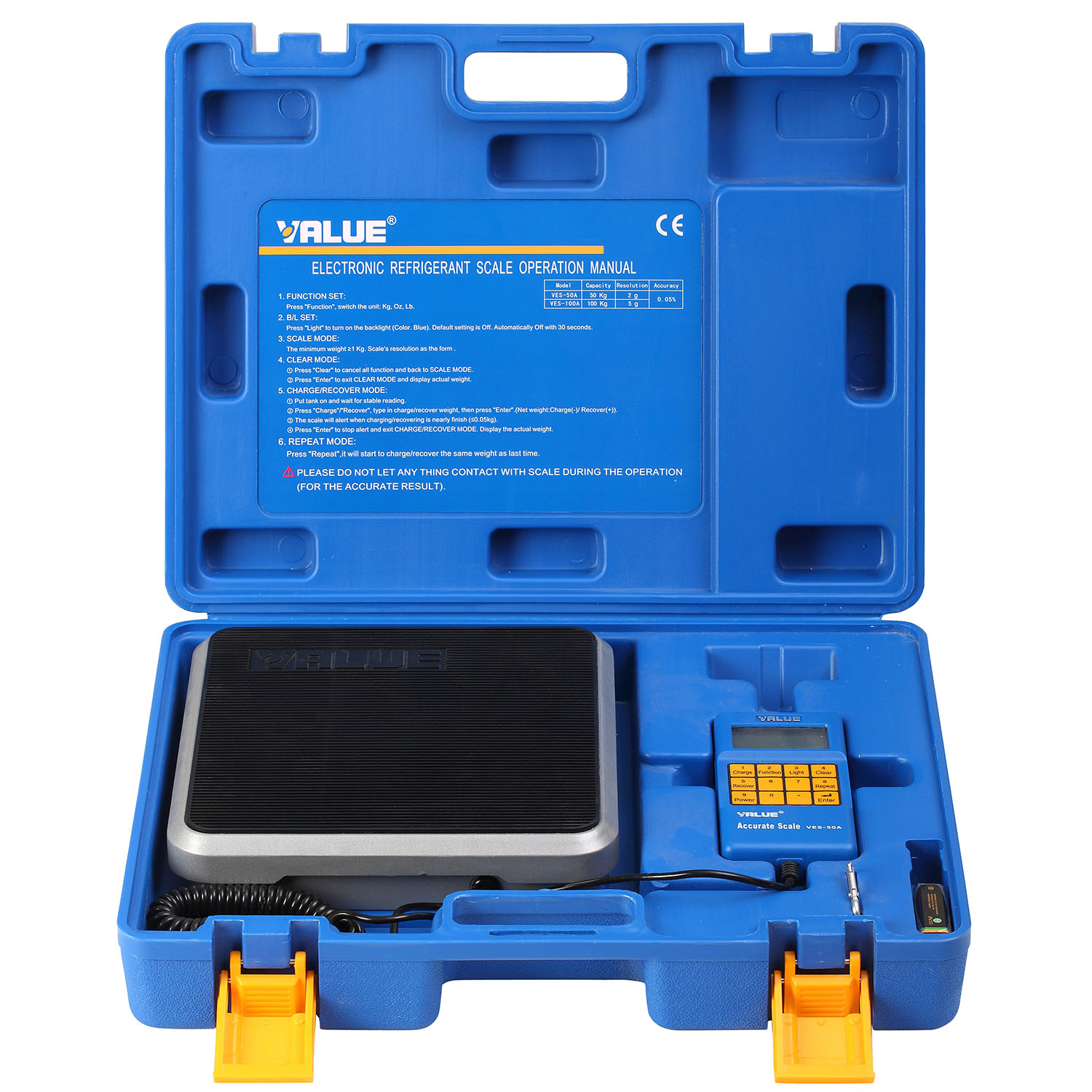 VALUE VES-50A Bilancia per la ricarica di gas refrigeranti con comando remoto e display LCD - portata 50 kg - risoluzione 2 grammi - precisione +/- 0,05% F.S. - dichiarazione di conformità con n° seriale dello strumento fornita in dotazione