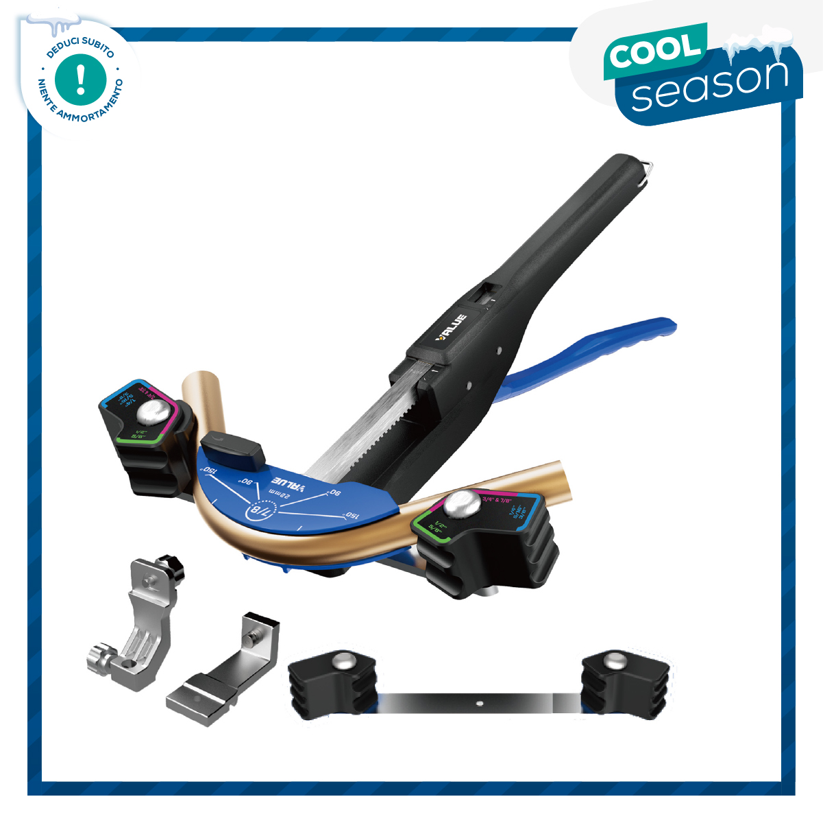 VALUE Piegatubi curvatubi in rame (HVACR) VTB-CB1R con kit VTBRK - per tubi ¼ (6mm), 5/16 (8mm), 3/8 (10mm),  1/2 (12mm), 5/8 (16mm), 3/4 (19mm), 7/8 (22mm)