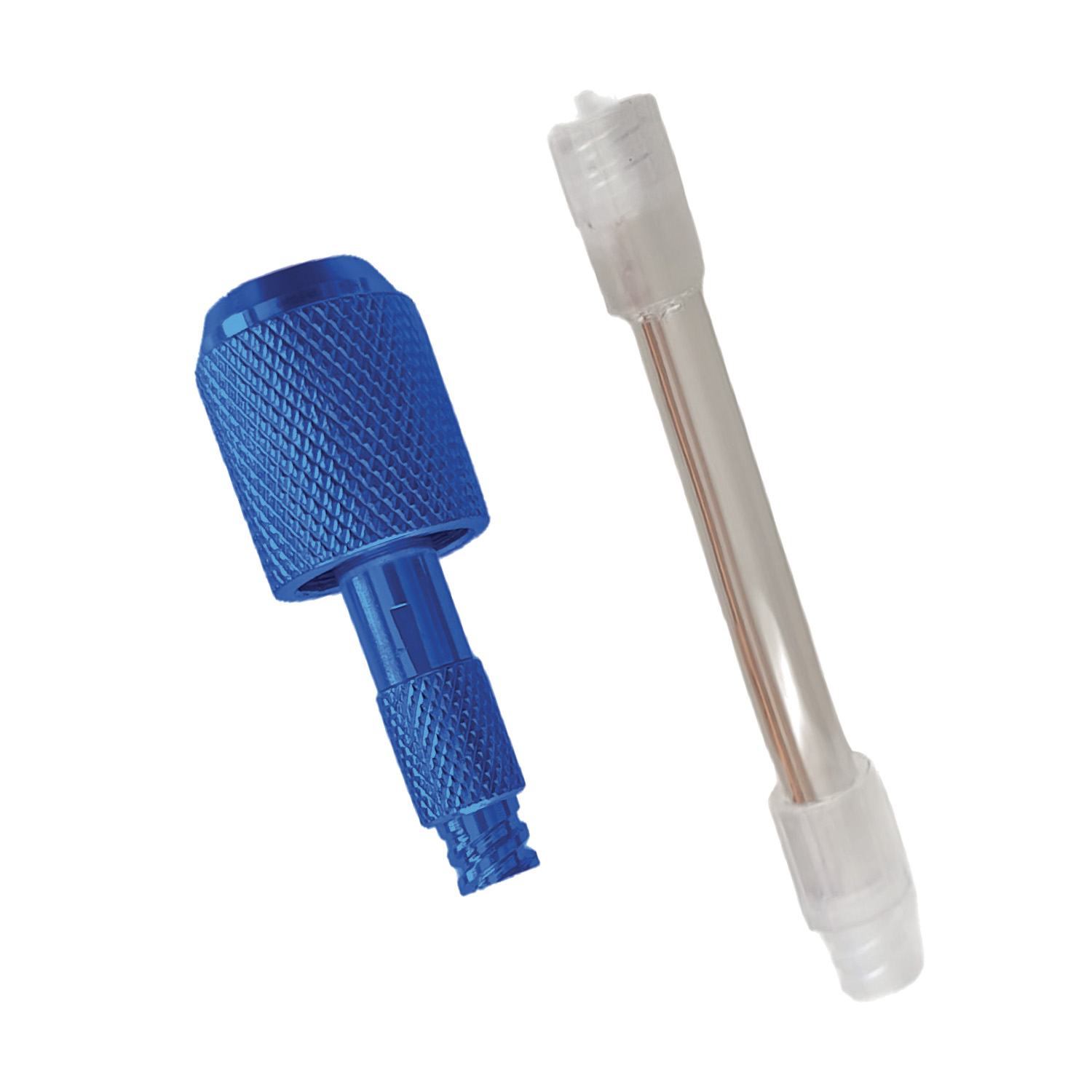 Attacco SMART HVACR 1/4 corredato di prolunga flessibile in materiale plastico, adatto per utilizzo con siringhe e cartucce da 8 ml. (attacco standard Luer-Lock), in astuccio di cartone