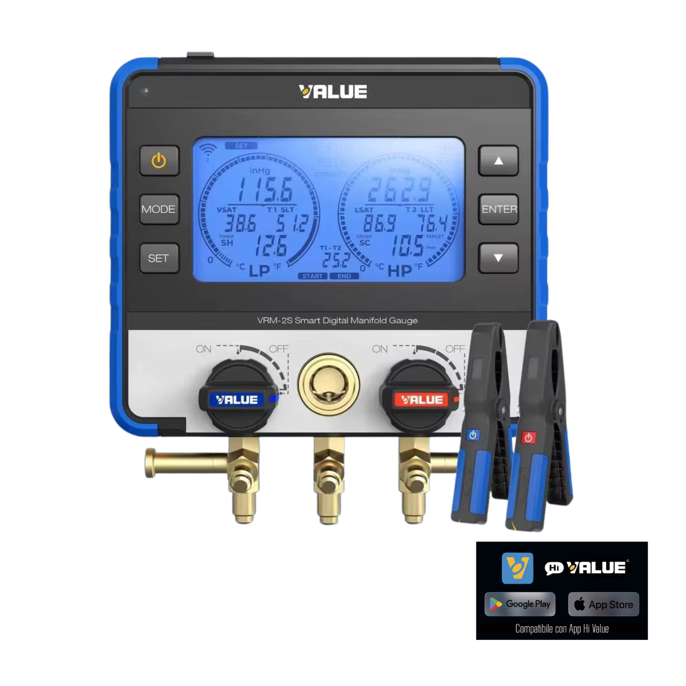 VALUE Gruppo Manometrico Digitale wireless VRM-2S, corredato di due sonde temperatura bluetooth