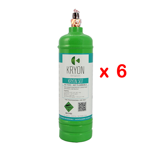 6 x R507 Confezione 6 Bombole KryoSmart di 507 - 1 Lt / 750 Gr - 48 Bar - AC - valvola ¼ SAE RH