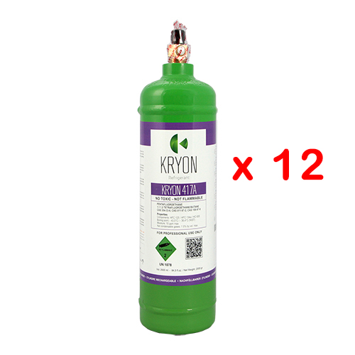 12 x R417A Freon® (Isceon) MO 59 confezione 12 Bombole KryoSmart di R417A - 1 Lt / 900 Gr - 48 Bar - acciaio al carbonio - valvola ¼ SAE RH
