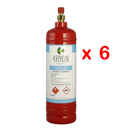 6 x R32 Confezione 6 Bombole KryoSmart 32 - 1Lt/0,8 kg. - 48 Bar - acciaio al carbonio - valvola ½ 16 ACME LH