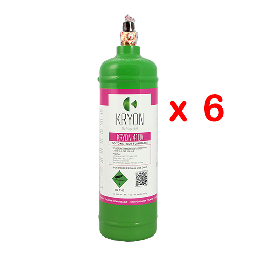 6 x R410A confezione 6 Bombole KryoSmart di R410A - 2,5Lt / 2Kg - 48 Bar - acciaio al carbonio - valvola 5/16 SAE RH