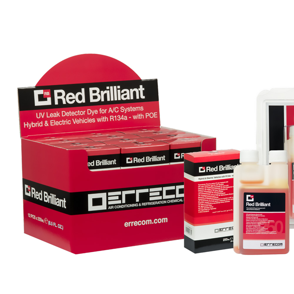Tracciante Cercafughe Fluorescente UV a base POE - RED BRILLIANT - 250 ml - Confezione n° 12 pz.