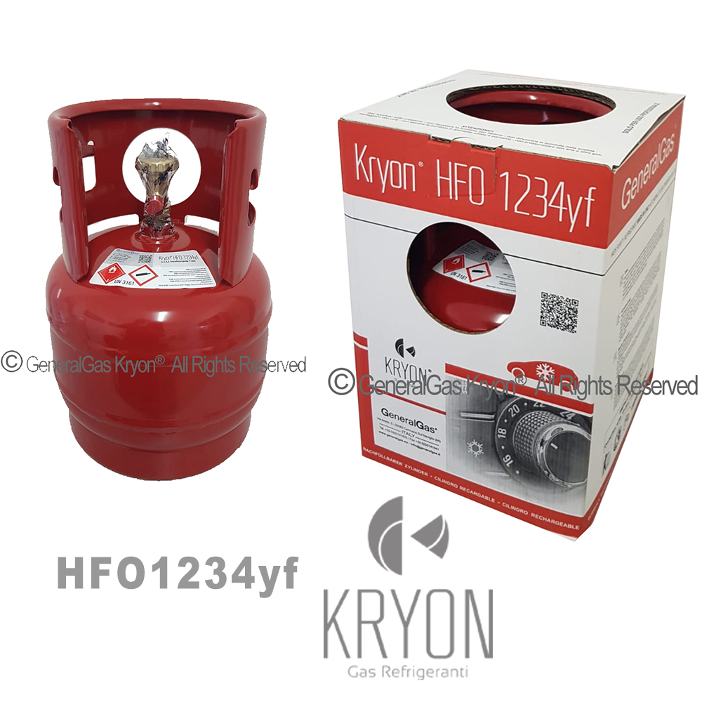 1234yf Kryon® HFO yf in confezione 6 Lt / 5 Kg - valvola 1/2 - 16 ACME LH - 42 Bar T-PED - (package EXPORT, adattatore con uscita attacco rapido alta pressione HP J2888 non incluso)