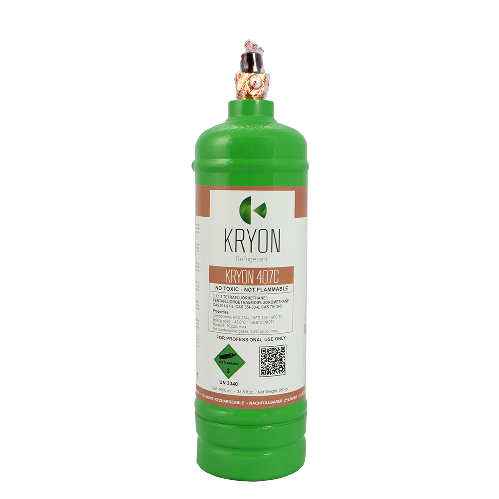 R407C Bombola KryoSmart R407C - 1 Lt/0,85 kg. - 48 Bar - acciaio al carbonio - valvola ¼ SAE RH