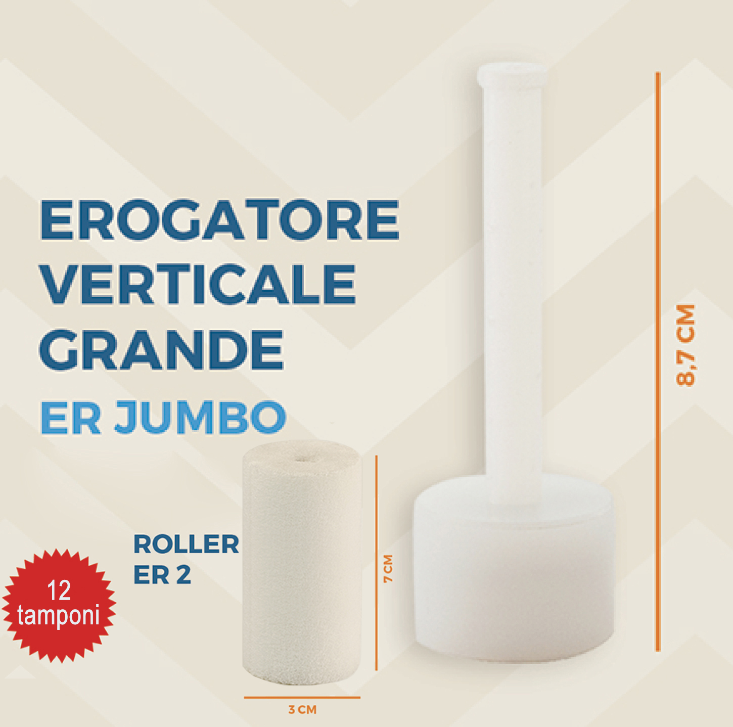 BKFLASH - codice ER JUMBO + 12 x ROLLER ER2 JUMBO - Kit ricambi composto da 1 erogatore verticale grande + 12 tamponi grandi (per flacone 40 ml)