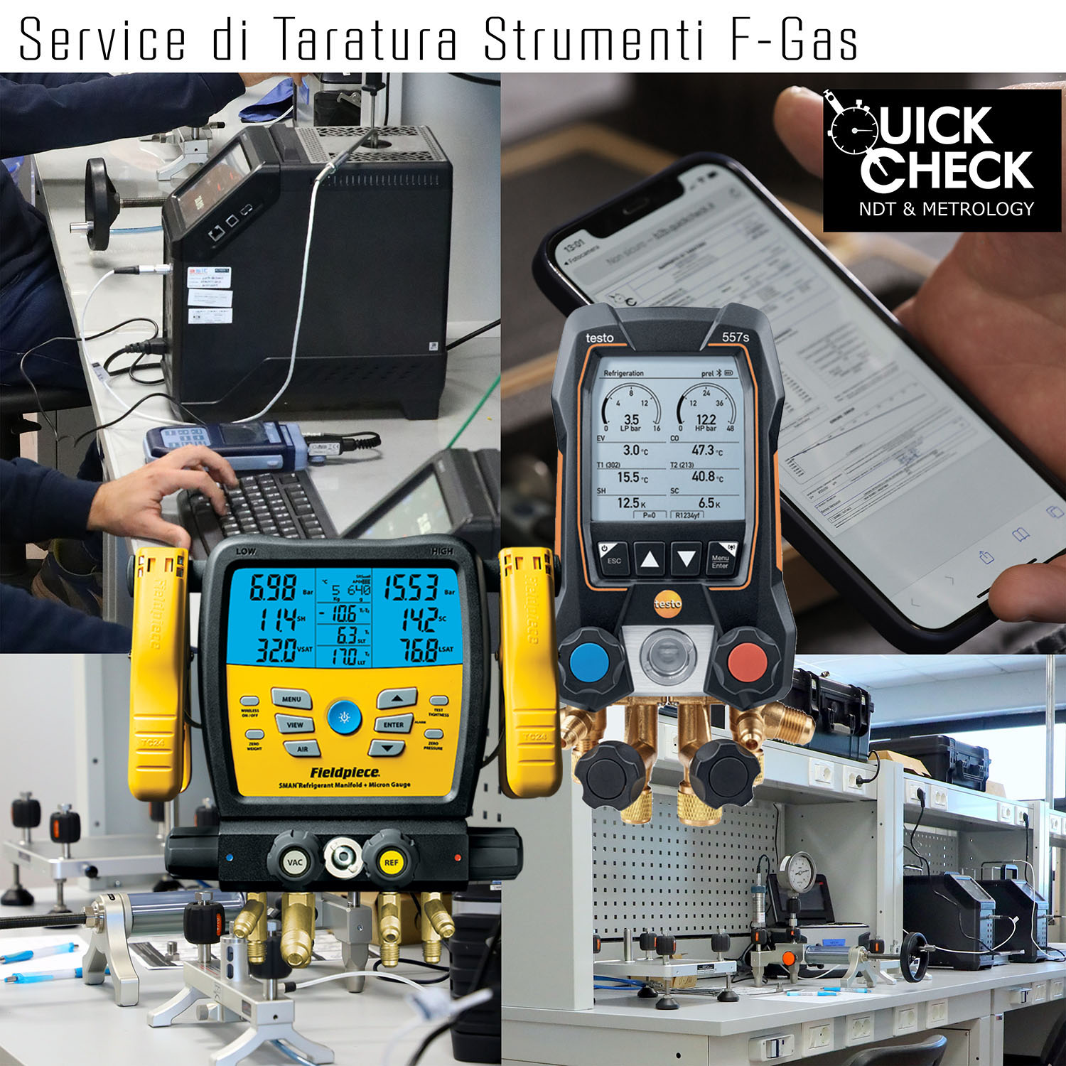 Rapporto di Taratura Rif.tà ACCREDIA o EA equivalente - Gruppo Manometrico Digitale con vacuometro e sonde temperatura, conforme Reg. EU F-Gas n° 517/2014