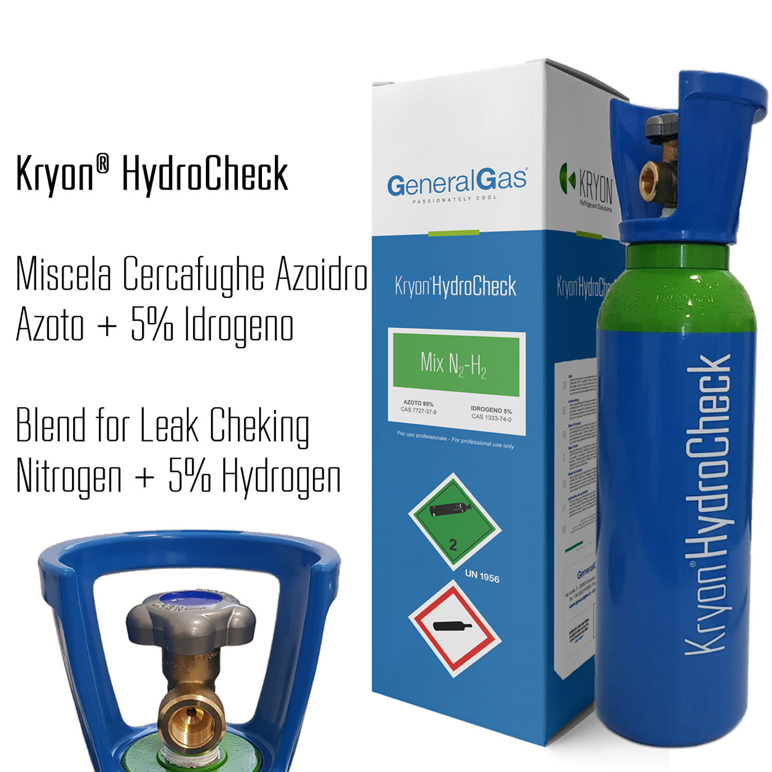 Kryon® HydroCheck 1000 lt. - bombola azoto 5% idrogeno (miscela cercafughe azoidro) capacità 5 litri 200 bar - caricata con 1 mc di miscela, completa di valvola - Foto 1 