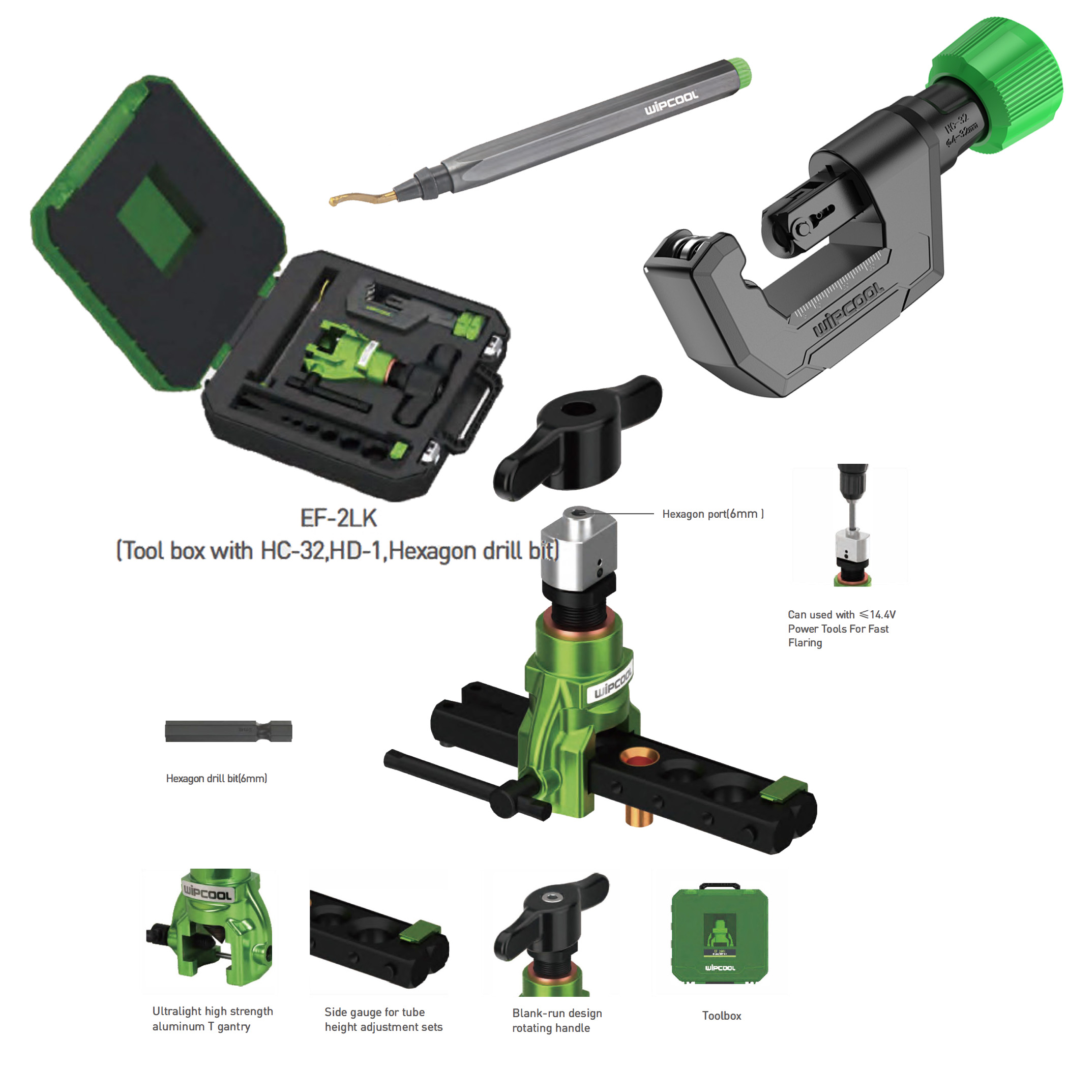 Kit utensili HVACR composto da cartellatrice a frizione EF-2 + tagliatubi HC-32 +  sbavatore HD-1