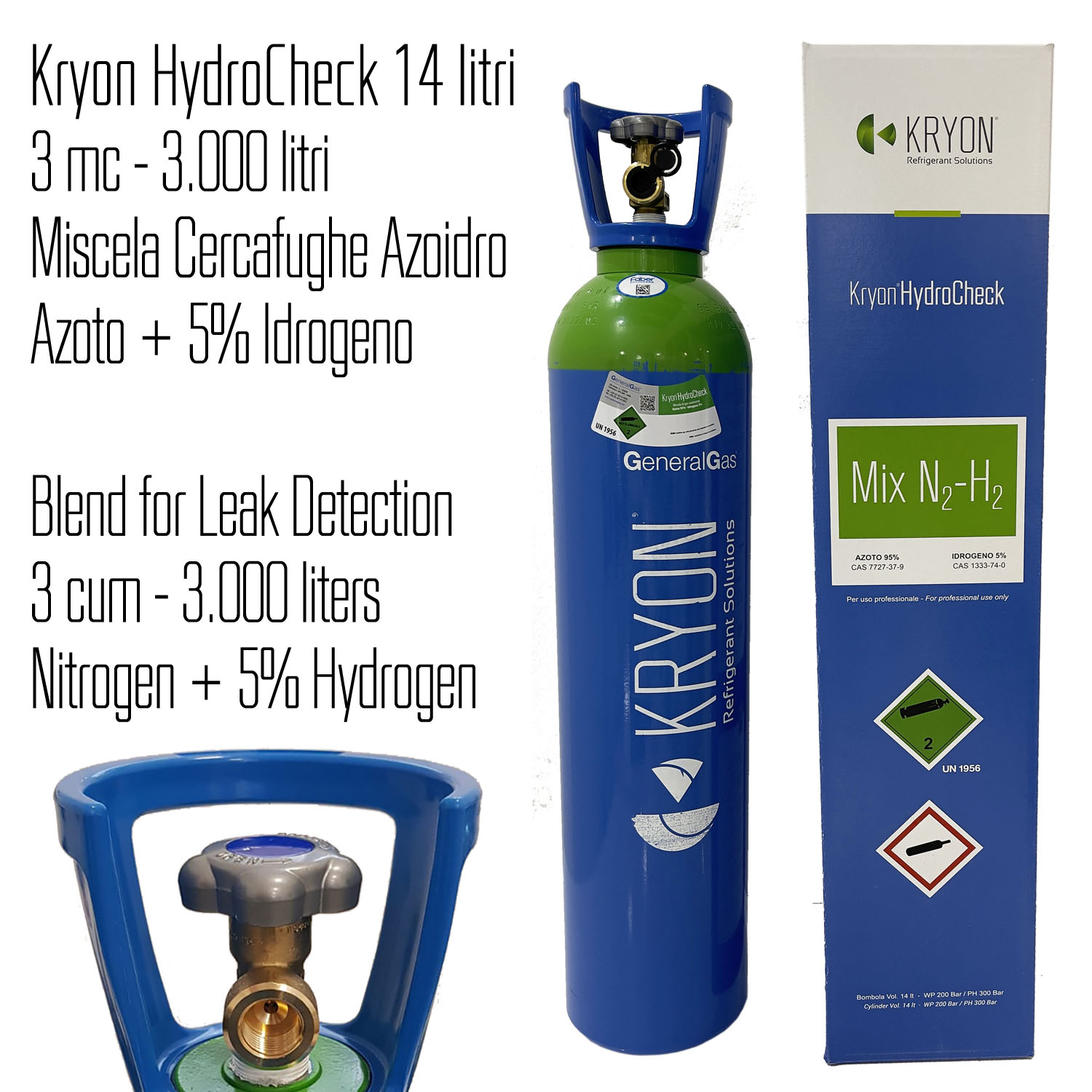 Kit Ricerca Fughe Professionale (Refrigerazione e Condizionamento) composto da bombola azoidro Kryon® HydroCheck da 3 m³/3000 litri di miscela, K-Leak Tester e strumento cercafughe elettronico - Foto 2