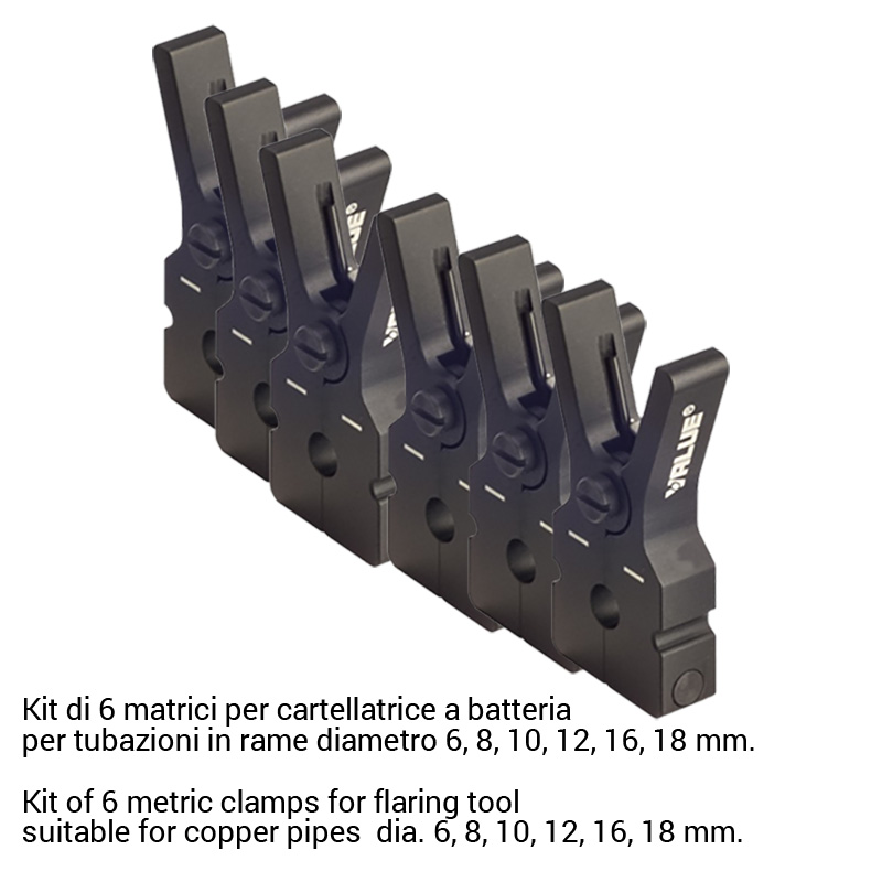 VALUE Kit di 6 matrici per cartellatrice a batteria VET-19LI - per tubazioni in mm. diametro 6, 8, 10, 12, 16, 18 mm.