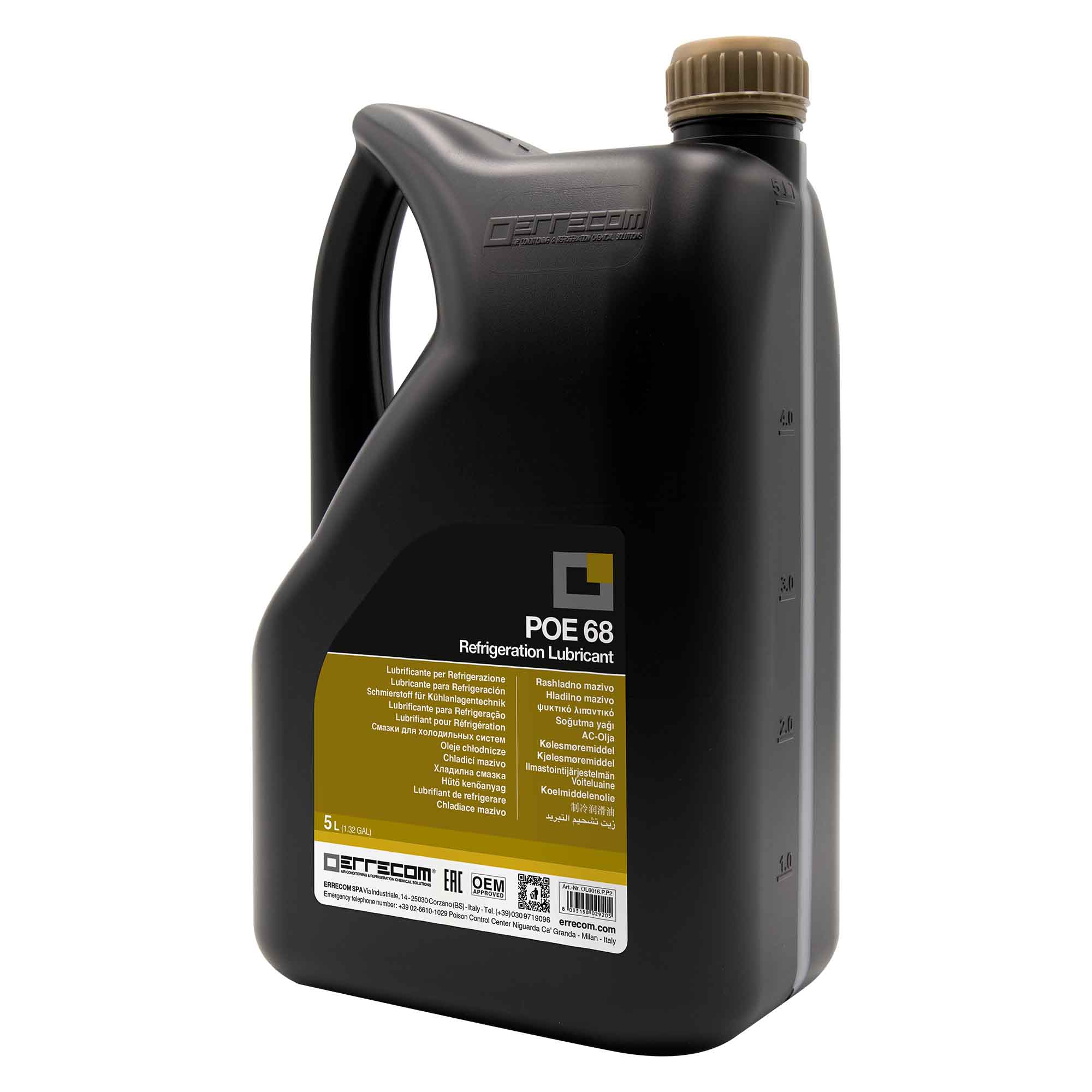 2 x Olio lubrificante R&AC Polyol Estere (POE) Errecom 68 - Tanica in Plastica da 5 lt. - Confezione n° 2 pz. (totale 10 litri)