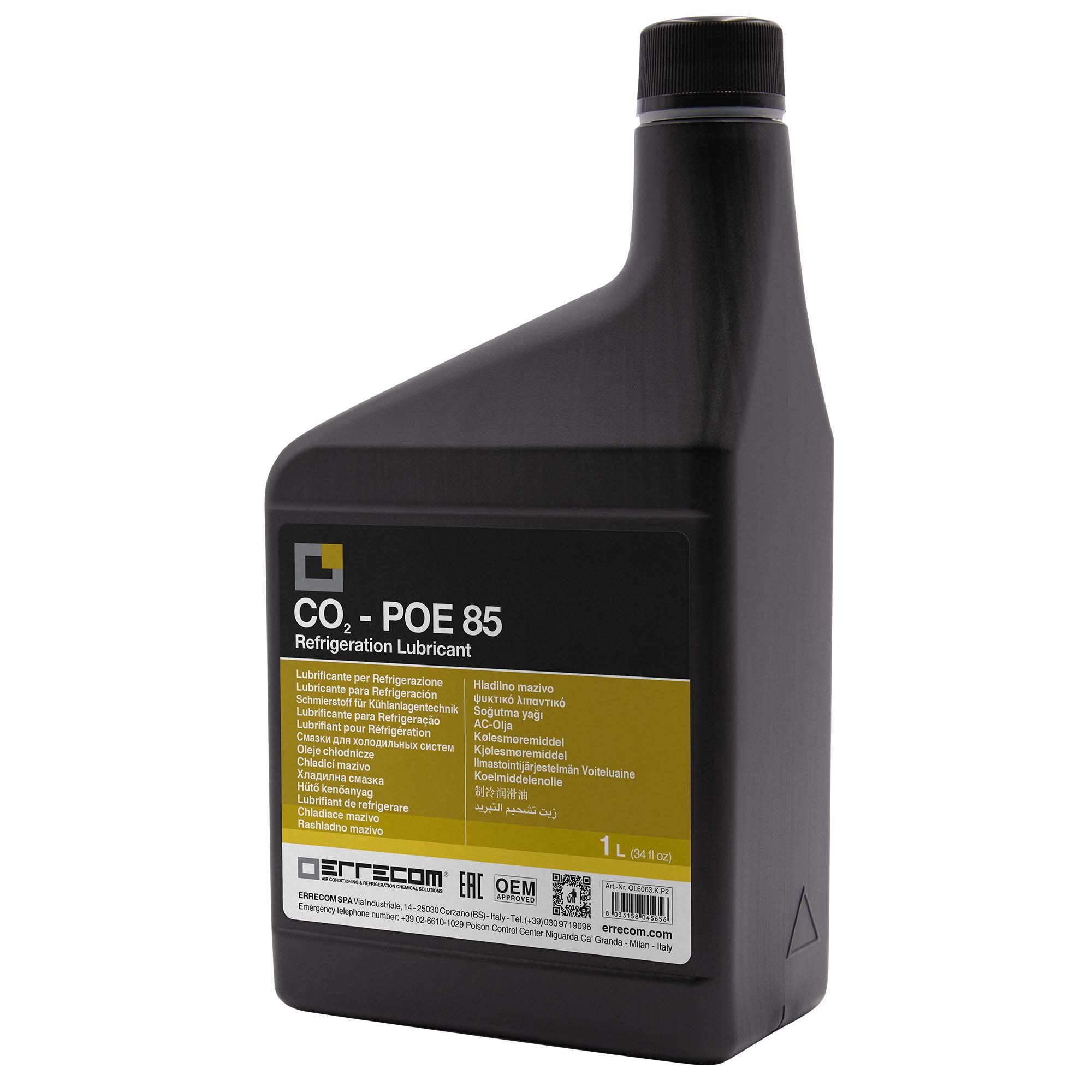 12 x Olio lubrificante Refrigerazione Polyol Estere (POE) specifico per CO2 Errecom 85 - Tanica in Plastica da 1 lt. - Confezione n° 12 pz. (totale 12 litri)