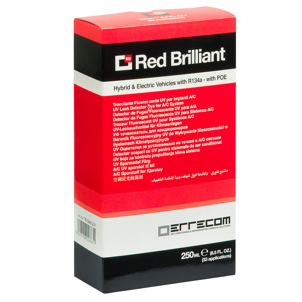 12 x Tracciante Cercafughe Fluorescente UV a base POE - RED BRILLIANT - 250  ml - Confezione n° 12 pz.