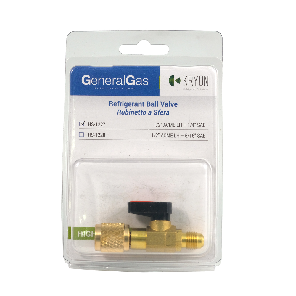 Valvola rubinetto R32 - R1234yf - R290 - ingresso femmina 1/2 ACME sinistro - uscita 1/4 SAE maschio (destro) con depressore - Foto 1